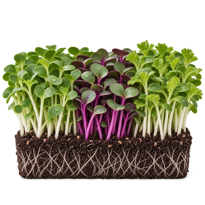 Creek Mix microgreens in the tray, uncut