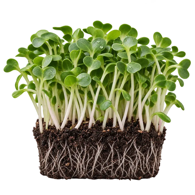 Daikon radish microgreens in the tray, uncut