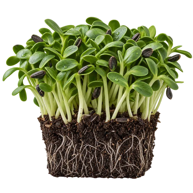 Sunflower microgreens in the tray, uncut